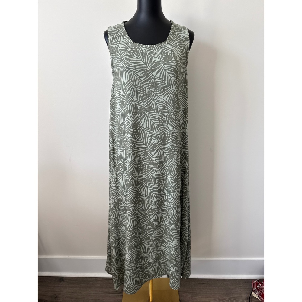 Kaktus Womens Sage Green Tropical Palm Leaf Print Rayon Maxi Dress Medium
